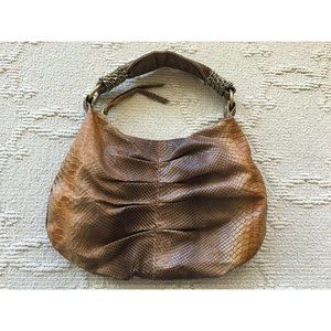 Jewels Genuine Leather Snake Print Ruched Handbag